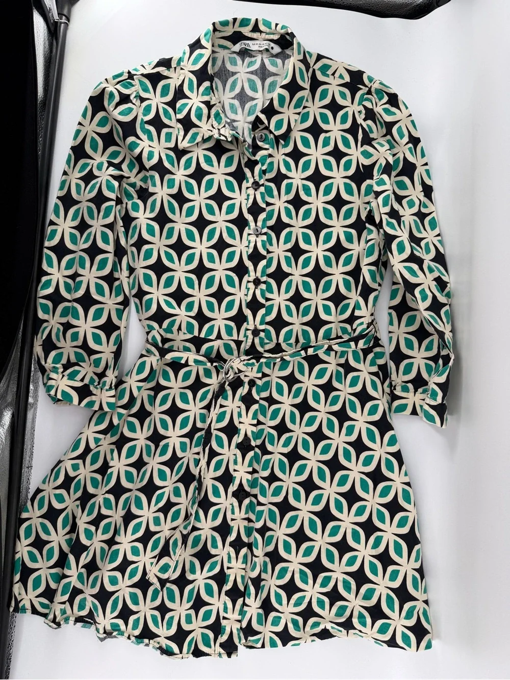Zara Retro 70s BLOGGER Favorite Geometric Print Nelly Belted Shirt Dress XS - Picture 4 of 9